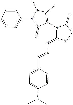 4-(dimethylamino)benzaldehyde [3-(1,5-dimethyl-3-oxo-2-phenyl-2,3-dihydro-1H-pyrazol-4-yl)-4-oxo-1,3-thiazolidin-2-ylidene]hydrazone Struktur