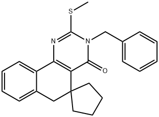 3-benzyl-2-(methylsulfanyl)-5,6-dihydrospiro(benzo[h]quinazoline-5,1'-cyclopentane)-4(3H)-one Struktur