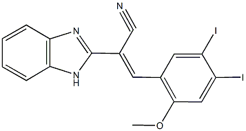 2-(1H-benzimidazol-2-yl)-3-(4,5-diiodo-2-methoxyphenyl)acrylonitrile Struktur