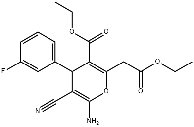 ethyl 6-amino-5-cyano-2-(2-ethoxy-2-oxoethyl)-4-(3-fluorophenyl)-4H-pyran-3-carboxylate Struktur