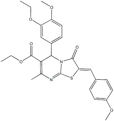 ethyl 5-(3-ethoxy-4-methoxyphenyl)-2-(4-methoxybenzylidene)-7-methyl-3-oxo-2,3-dihydro-5H-[1,3]thiazolo[3,2-a]pyrimidine-6-carboxylate Struktur