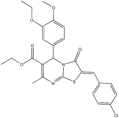 ethyl 2-(4-chlorobenzylidene)-5-(3-ethoxy-4-methoxyphenyl)-7-methyl-3-oxo-2,3-dihydro-5H-[1,3]thiazolo[3,2-a]pyrimidine-6-carboxylate Struktur