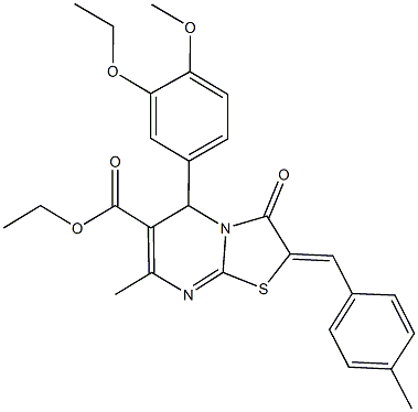 ethyl 5-(3-ethoxy-4-methoxyphenyl)-7-methyl-2-(4-methylbenzylidene)-3-oxo-2,3-dihydro-5H-[1,3]thiazolo[3,2-a]pyrimidine-6-carboxylate Struktur