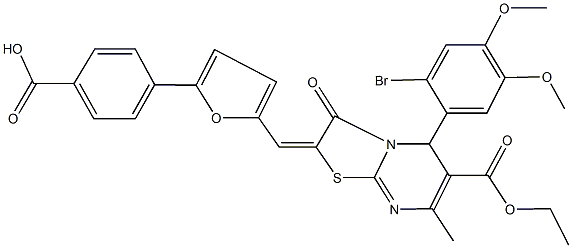 4-{5-[(5-(2-bromo-4,5-dimethoxyphenyl)-6-(ethoxycarbonyl)-7-methyl-3-oxo-5H-[1,3]thiazolo[3,2-a]pyrimidin-2(3H)-ylidene)methyl]-2-furyl}benzoic acid Struktur