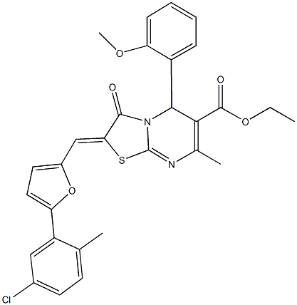 ethyl 2-{[5-(5-chloro-2-methylphenyl)-2-furyl]methylene}-5-(2-methoxyphenyl)-7-methyl-3-oxo-2,3-dihydro-5H-[1,3]thiazolo[3,2-a]pyrimidine-6-carboxylate Struktur