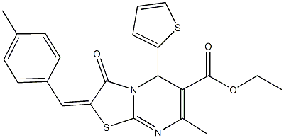 ethyl 7-methyl-2-(4-methylbenzylidene)-3-oxo-5-(2-thienyl)-2,3-dihydro-5H-[1,3]thiazolo[3,2-a]pyrimidine-6-carboxylate Struktur