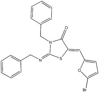 3-benzyl-2-(benzylimino)-5-[(5-bromo-2-furyl)methylene]-1,3-thiazolidin-4-one Struktur