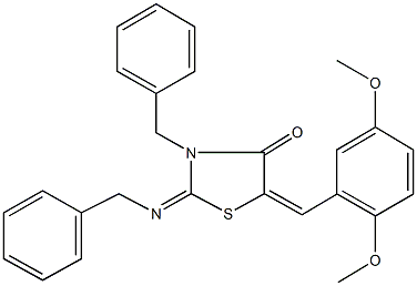 3-benzyl-2-(benzylimino)-5-(2,5-dimethoxybenzylidene)-1,3-thiazolidin-4-one Struktur