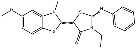 3-ethyl-5-(5-methoxy-3-methyl-1,3-benzothiazol-2(3H)-ylidene)-2-(phenylimino)-1,3-thiazolidin-4-one Struktur