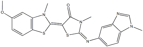 5-(5-methoxy-3-methyl-1,3-benzothiazol-2(3H)-ylidene)-3-methyl-2-[(1-methyl-1H-benzimidazol-5-yl)imino]-1,3-thiazolidin-4-one Struktur