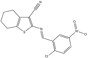 2-({2-chloro-5-nitrobenzylidene}amino)-4,5,6,7-tetrahydro-1-benzothiophene-3-carbonitrile Struktur