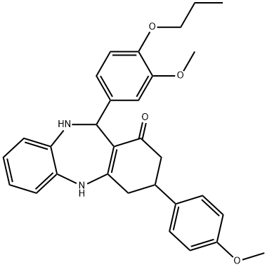 3-(4-methoxyphenyl)-11-(3-methoxy-4-propoxyphenyl)-2,3,4,5,10,11-hexahydro-1H-dibenzo[b,e][1,4]diazepin-1-one Struktur