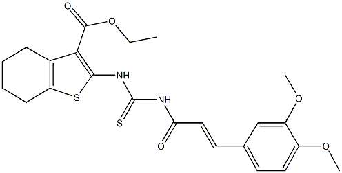 ethyl 2-[({[3-(3,4-dimethoxyphenyl)acryloyl]amino}carbothioyl)amino]-4,5,6,7-tetrahydro-1-benzothiophene-3-carboxylate Struktur