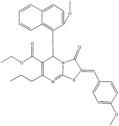 ethyl 2-(4-methoxybenzylidene)-5-(2-methoxy-1-naphthyl)-3-oxo-7-propyl-2,3-dihydro-5H-[1,3]thiazolo[3,2-a]pyrimidine-6-carboxylate Struktur