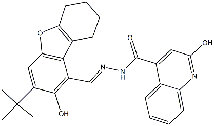 N'-[(3-tert-butyl-2-hydroxy-6,7,8,9-tetrahydrodibenzo[b,d]furan-1-yl)methylene]-2-hydroxy-4-quinolinecarbohydrazide Struktur