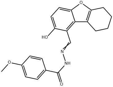 N'-[(2-hydroxy-6,7,8,9-tetrahydrodibenzo[b,d]furan-1-yl)methylene]-4-methoxybenzohydrazide Struktur