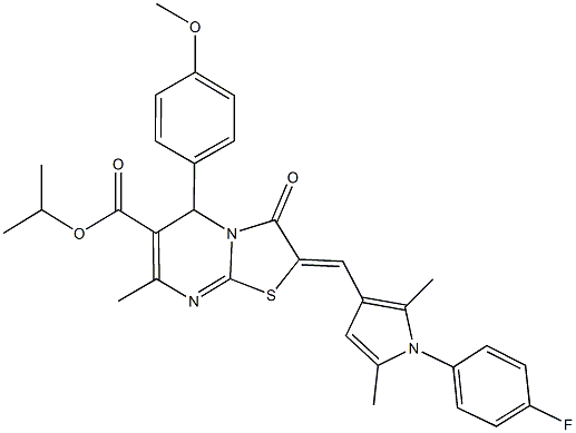 isopropyl 2-{[1-(4-fluorophenyl)-2,5-dimethyl-1H-pyrrol-3-yl]methylene}-5-(4-methoxyphenyl)-7-methyl-3-oxo-2,3-dihydro-5H-[1,3]thiazolo[3,2-a]pyrimidine-6-carboxylate Struktur