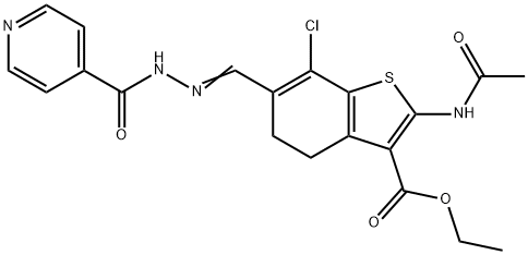 ethyl 2-(acetylamino)-7-chloro-6-(2-isonicotinoylcarbohydrazonoyl)-4,5-dihydro-1-benzothiophene-3-carboxylate Struktur