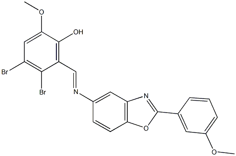 3,4-dibromo-6-methoxy-2-({[2-(3-methoxyphenyl)-1,3-benzoxazol-5-yl]imino}methyl)phenol Struktur