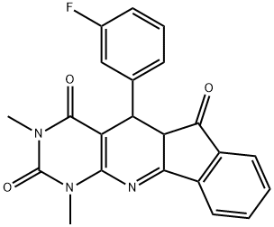 5-(3-fluorophenyl)-1,3-dimethyl-5,5a-dihydro-1H-indeno[2',1':5,6]pyrido[2,3-d]pyrimidine-2,4,6(3H)-trione Struktur