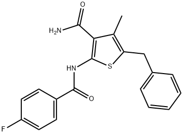 5-benzyl-2-[(4-fluorobenzoyl)amino]-4-methyl-3-thiophenecarboxamide Struktur