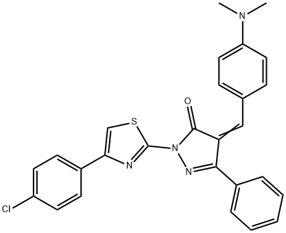 2-[4-(4-chlorophenyl)-1,3-thiazol-2-yl]-4-[4-(dimethylamino)benzylidene]-5-phenyl-2,4-dihydro-3H-pyrazol-3-one Struktur