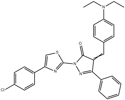 2-[4-(4-chlorophenyl)-1,3-thiazol-2-yl]-4-[4-(diethylamino)benzylidene]-5-phenyl-2,4-dihydro-3H-pyrazol-3-one Struktur