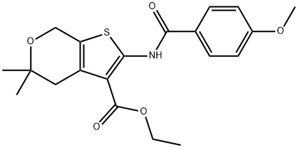 ethyl 2-[(4-methoxybenzoyl)amino]-5,5-dimethyl-4,7-dihydro-5H-thieno[2,3-c]pyran-3-carboxylate Struktur