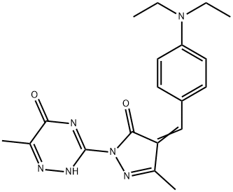 3-{4-[4-(diethylamino)benzylidene]-3-methyl-5-oxo-4,5-dihydro-1H-pyrazol-1-yl}-6-methyl-1,2,4-triazin-5(4H)-one Struktur