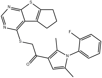 2-(6,7-dihydro-5H-cyclopenta[4,5]thieno[2,3-d]pyrimidin-4-ylsulfanyl)-1-[1-(2-fluorophenyl)-2,5-dimethyl-1H-pyrrol-3-yl]ethanone Struktur