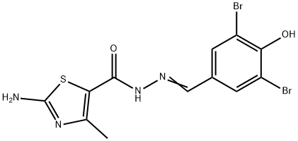 2-amino-N'-(3,5-dibromo-4-hydroxybenzylidene)-4-methyl-1,3-thiazole-5-carbohydrazide Struktur