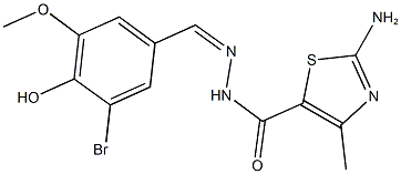 2-amino-N'-(3-bromo-4-hydroxy-5-methoxybenzylidene)-4-methyl-1,3-thiazole-5-carbohydrazide Struktur