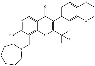 8-(1-azepanylmethyl)-3-(3,4-dimethoxyphenyl)-7-hydroxy-2-(trifluoromethyl)-4H-chromen-4-one Struktur