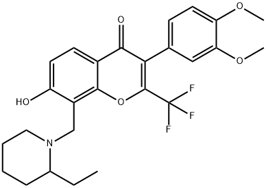 3-(3,4-dimethoxyphenyl)-8-[(2-ethyl-1-piperidinyl)methyl]-7-hydroxy-2-(trifluoromethyl)-4H-chromen-4-one Struktur