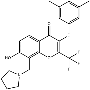 3-(3,5-dimethylphenoxy)-7-hydroxy-8-(1-pyrrolidinylmethyl)-2-(trifluoromethyl)-4H-chromen-4-one Struktur