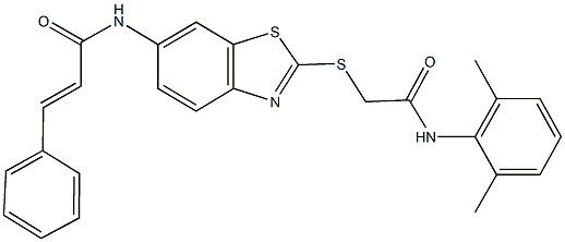 N-(2-{[2-(2,6-dimethylanilino)-2-oxoethyl]sulfanyl}-1,3-benzothiazol-6-yl)-3-phenylacrylamide Struktur