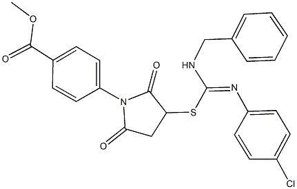 methyl 4-[3-({(benzylamino)[(4-chlorophenyl)imino]methyl}sulfanyl)-2,5-dioxo-1-pyrrolidinyl]benzoate Struktur