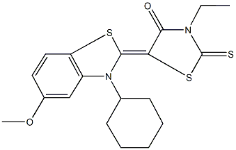 5-(3-cyclohexyl-5-methoxy-1,3-benzothiazol-2(3H)-ylidene)-3-ethyl-2-thioxo-1,3-thiazolidin-4-one Struktur