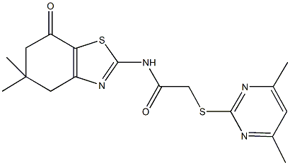 N-(5,5-dimethyl-7-oxo-4,5,6,7-tetrahydro-1,3-benzothiazol-2-yl)-2-[(4,6-dimethyl-2-pyrimidinyl)sulfanyl]acetamide Struktur