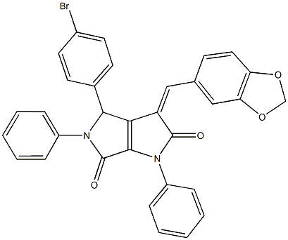 3-(1,3-benzodioxol-5-ylmethylene)-4-(4-bromophenyl)-1,5-diphenyl-1,3,4,5-tetrahydropyrrolo[3,4-b]pyrrole-2,6-dione Struktur