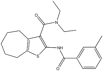 N,N-diethyl-2-[(3-methylbenzoyl)amino]-5,6,7,8-tetrahydro-4H-cyclohepta[b]thiophene-3-carboxamide Struktur