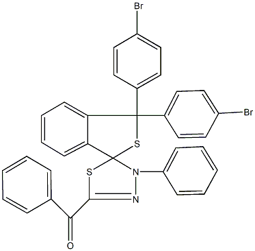 phenyl{1,1-bis(4-bromophenyl)-4'-phenyl-1,3,4',5'-tetrahydrospiro(2-benzothiophene-3,5'-[1,3,4]-thiadiazole)-2'-yl}methanone Struktur