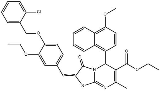 ethyl 2-{4-[(2-chlorobenzyl)oxy]-3-ethoxybenzylidene}-5-(4-methoxy-1-naphthyl)-7-methyl-3-oxo-2,3-dihydro-5H-[1,3]thiazolo[3,2-a]pyrimidine-6-carboxylate Struktur