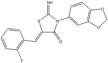 3-(1,3-benzodioxol-5-yl)-5-(2-fluorobenzylidene)-2-imino-1,3-thiazolidin-4-one Struktur