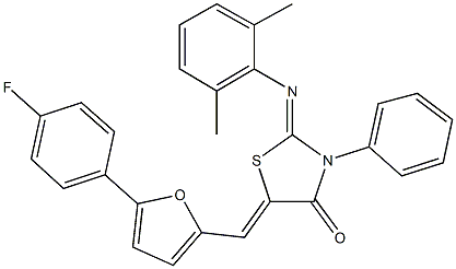 2-[(2,6-dimethylphenyl)imino]-5-{[5-(4-fluorophenyl)-2-furyl]methylene}-3-phenyl-1,3-thiazolidin-4-one Struktur