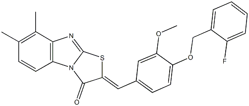 2-{4-[(2-fluorobenzyl)oxy]-3-methoxybenzylidene}-7,8-dimethyl[1,3]thiazolo[3,2-a]benzimidazol-3(2H)-one Struktur