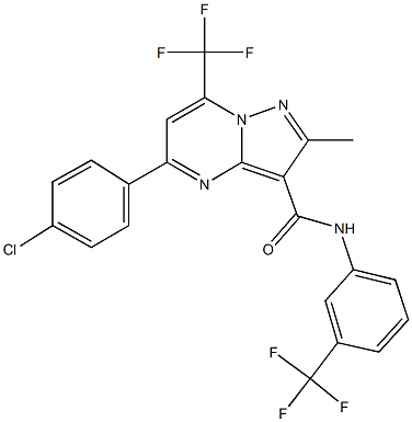 5-(4-chlorophenyl)-2-methyl-7-(trifluoromethyl)-N-[3-(trifluoromethyl)phenyl]pyrazolo[1,5-a]pyrimidine-3-carboxamide Struktur