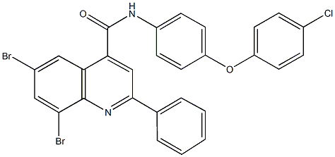 6,8-dibromo-N-[4-(4-chlorophenoxy)phenyl]-2-phenyl-4-quinolinecarboxamide Struktur