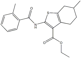 ethyl 6-methyl-2-[(2-methylbenzoyl)amino]-4,5,6,7-tetrahydro-1-benzothiophene-3-carboxylate Struktur