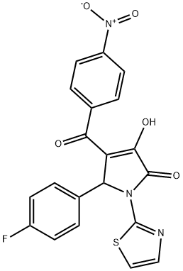 5-(4-fluorophenyl)-3-hydroxy-4-{4-nitrobenzoyl}-1-(1,3-thiazol-2-yl)-1,5-dihydro-2H-pyrrol-2-one Struktur